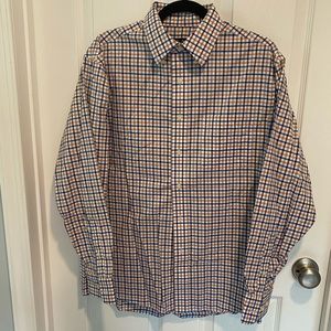 Jos. A. Bank orange and blue check traveler collection button-down, M